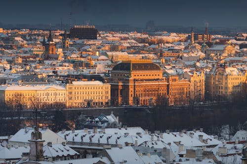 Birds Eye View of Prague in the Winter