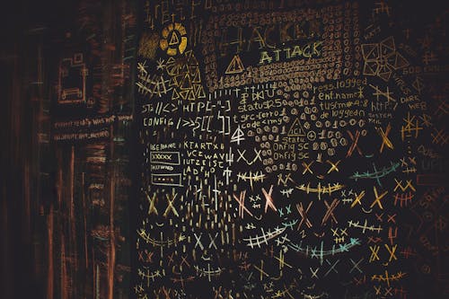 Chalkboard Filled with Chaotic Writing 