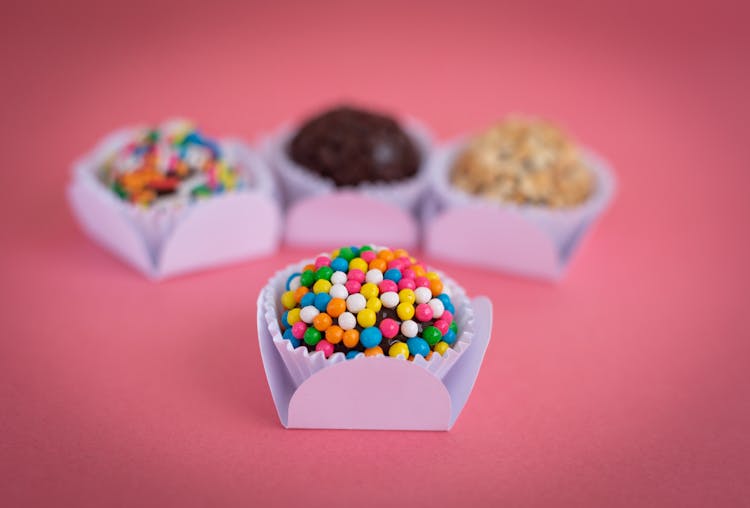 Assorted Candies Toppings On A Chocolate Cupcake