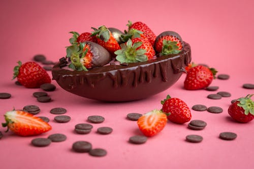 Close-Up Photo of Chocolate with Strawberry Toppings