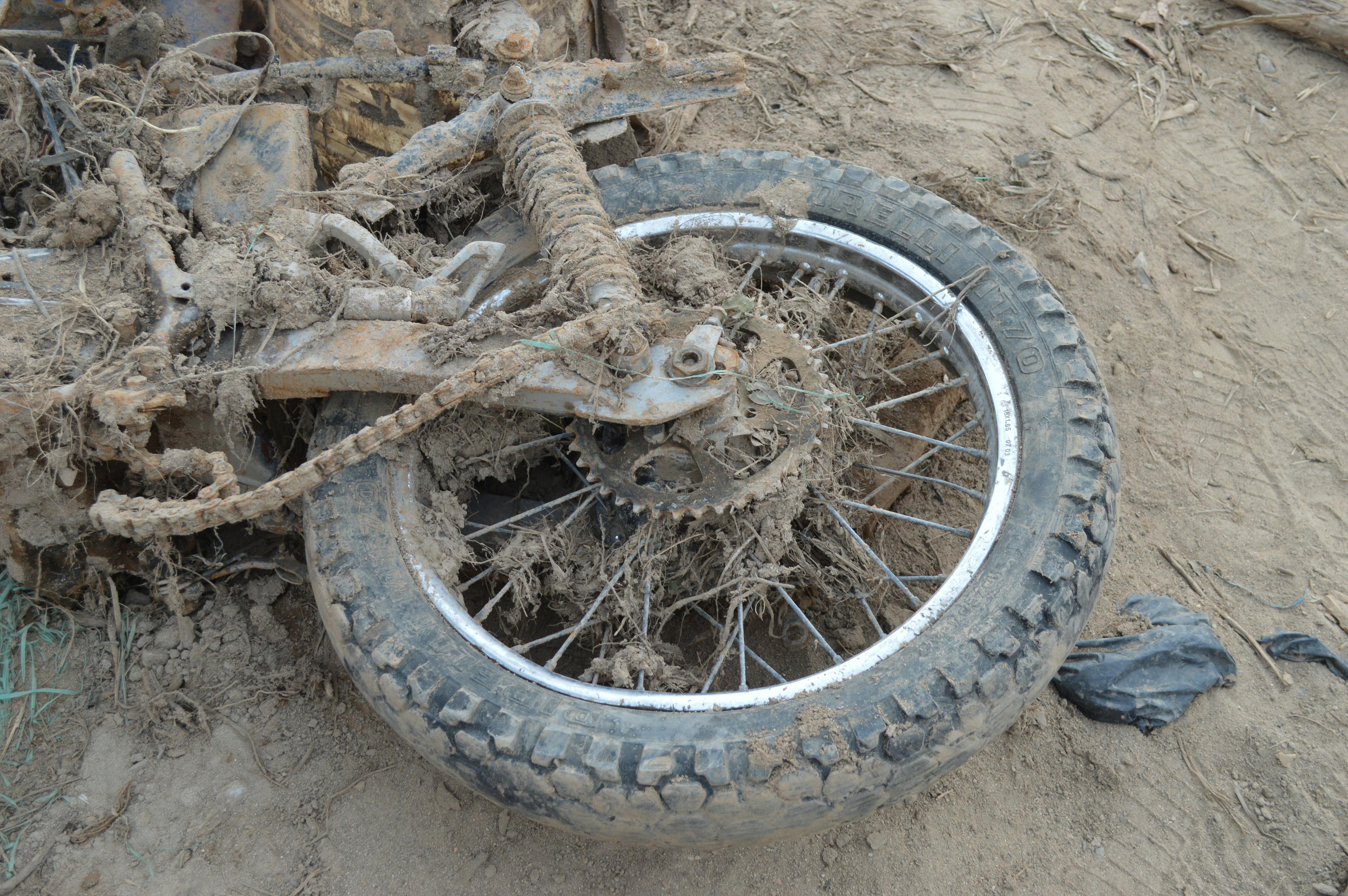 photo of a broken motorcycle