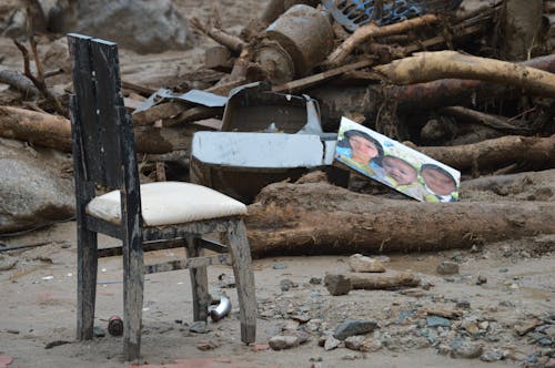 Broken Chair and Rubble after an Earthquake 