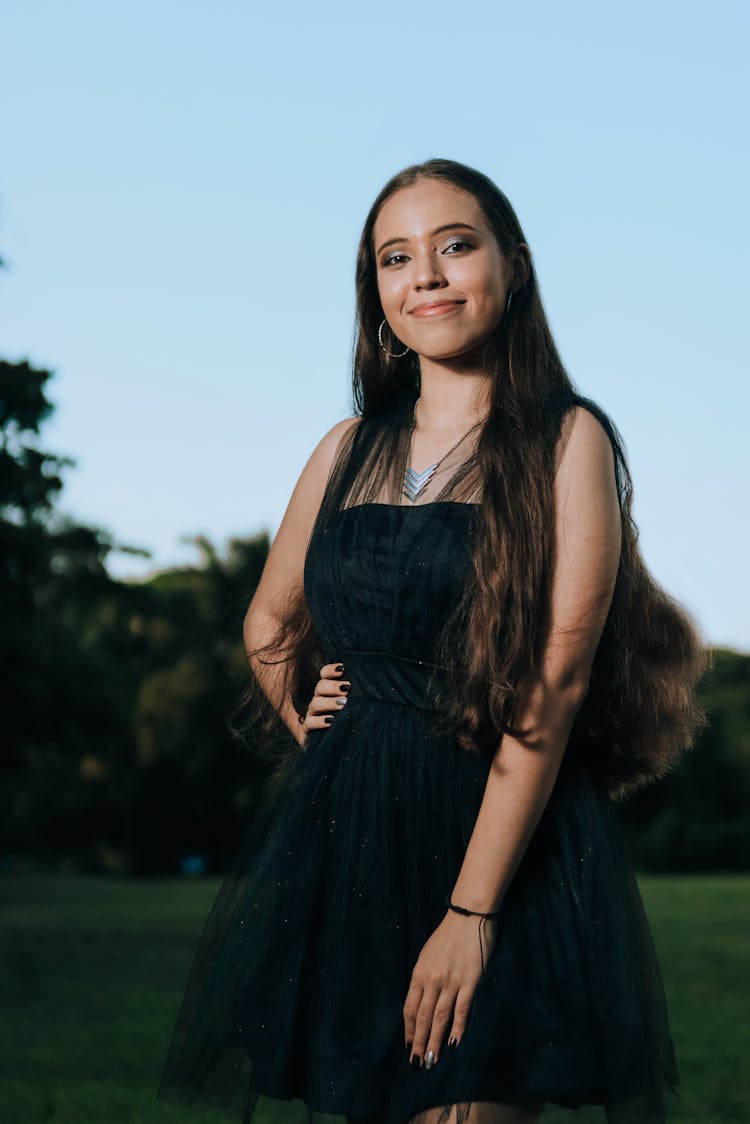 Young Girl In A Black Tulle Dress 