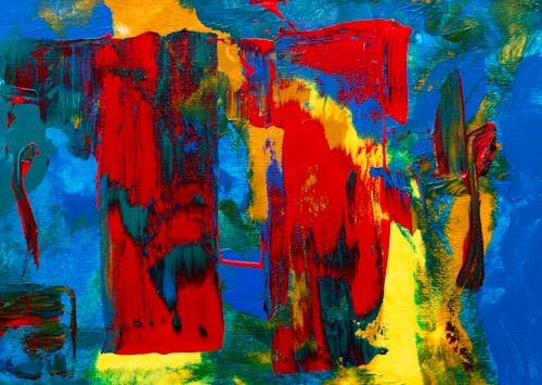 Rood, Geel, Groen En Blauw Abstract Schilderij