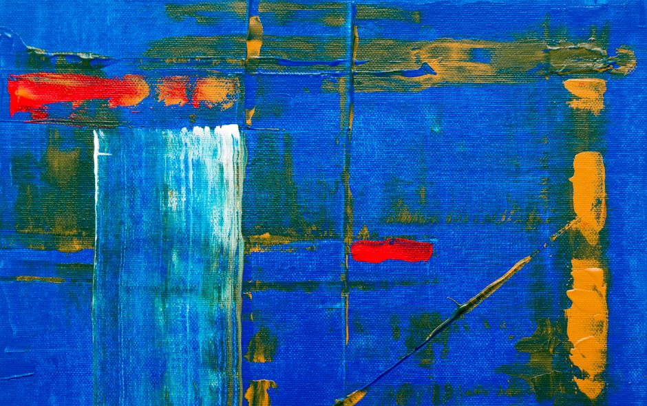 abstract colorful painting on canvas in gallery