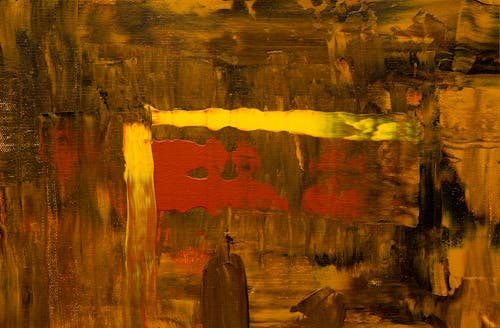 Pintura Abstrata Marrom, Vermelha E Amarela