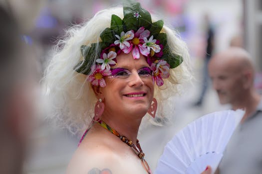 Vibrant portrait of a participant at the Tilburg Pride parade in the Netherlands.