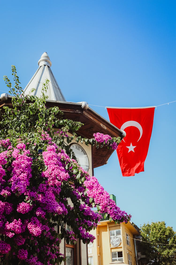 Flag On A Clock Tower 