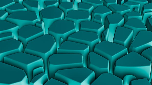 Dynamic turquoise 3D geometric pattern creating a modern abstract art piece with intricate textures.