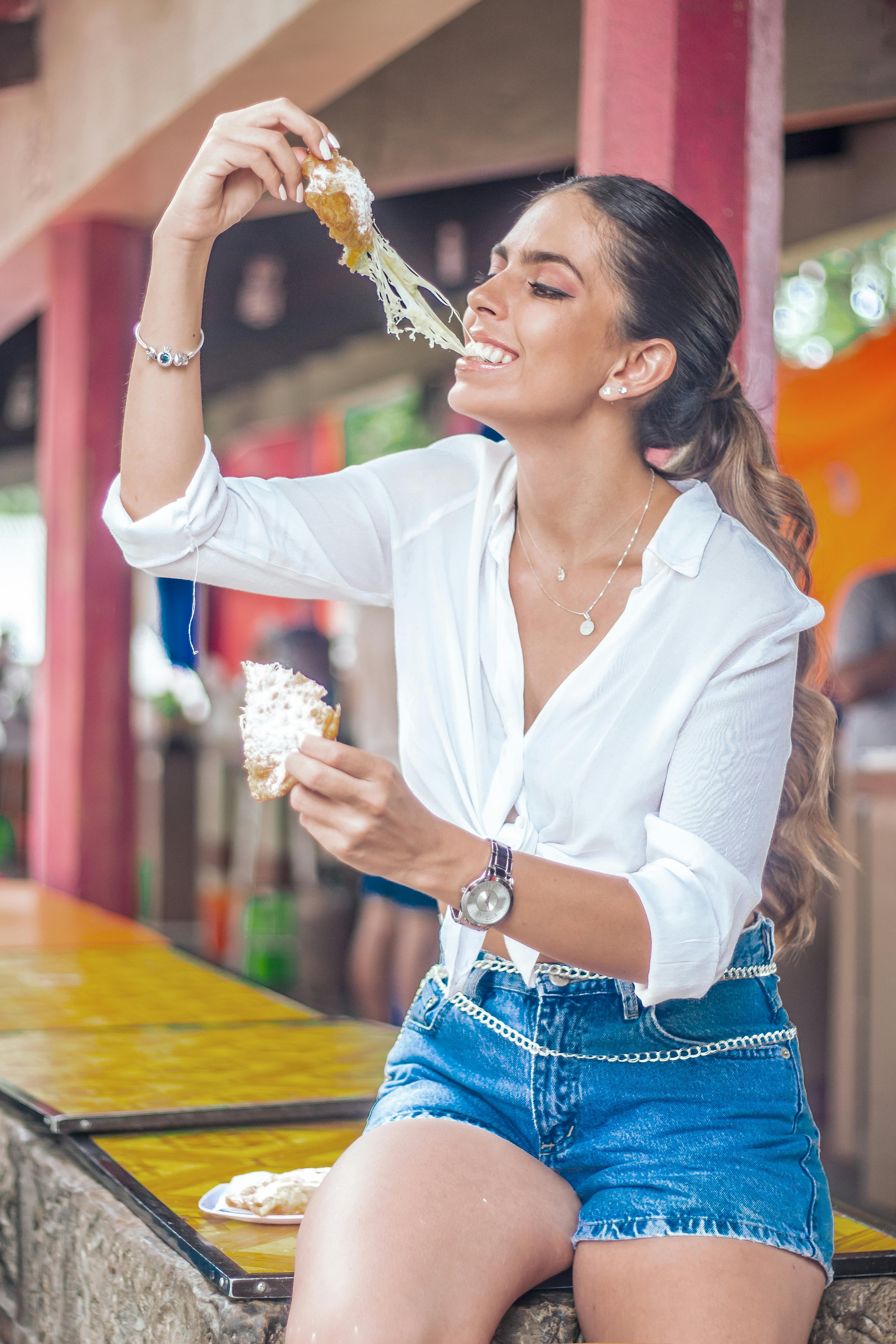 woman in black bra and white shirt Stock Photo