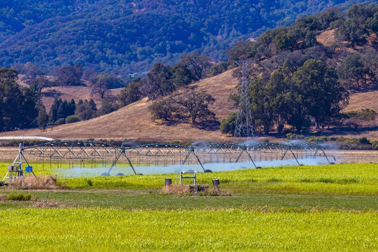 Water Sprinklers At An Agricultural Field