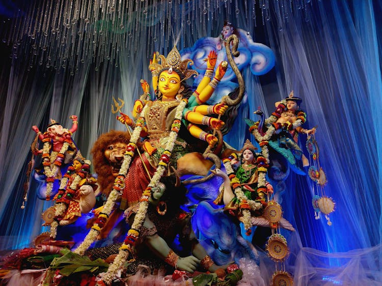 A Sculpture Of The Hindu Goddess Durga