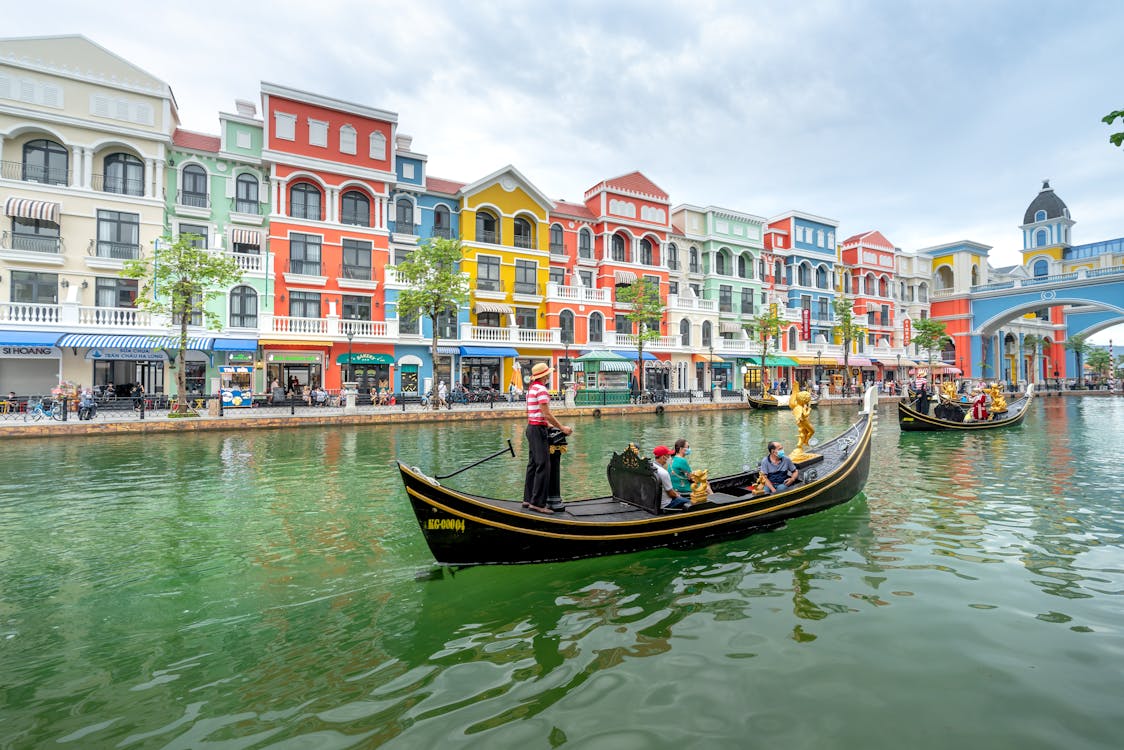 Gondolas on a Canal and Colourful Townhouse Facades