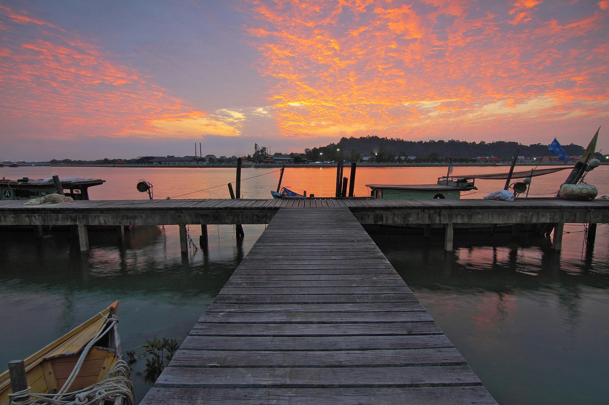 boat dock sunset