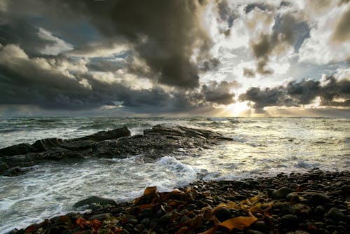 Crashing Waves on Rocky Shore