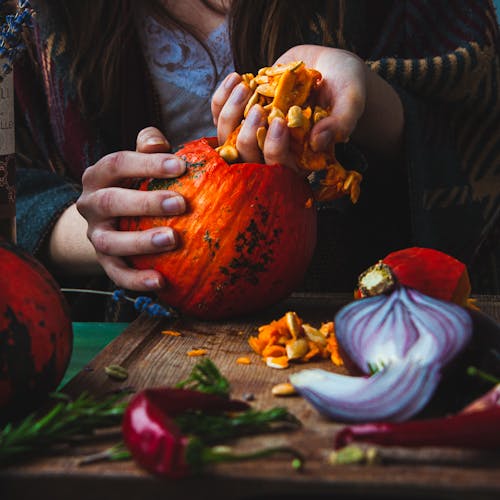 Preparing Pumpkin in Kitchen