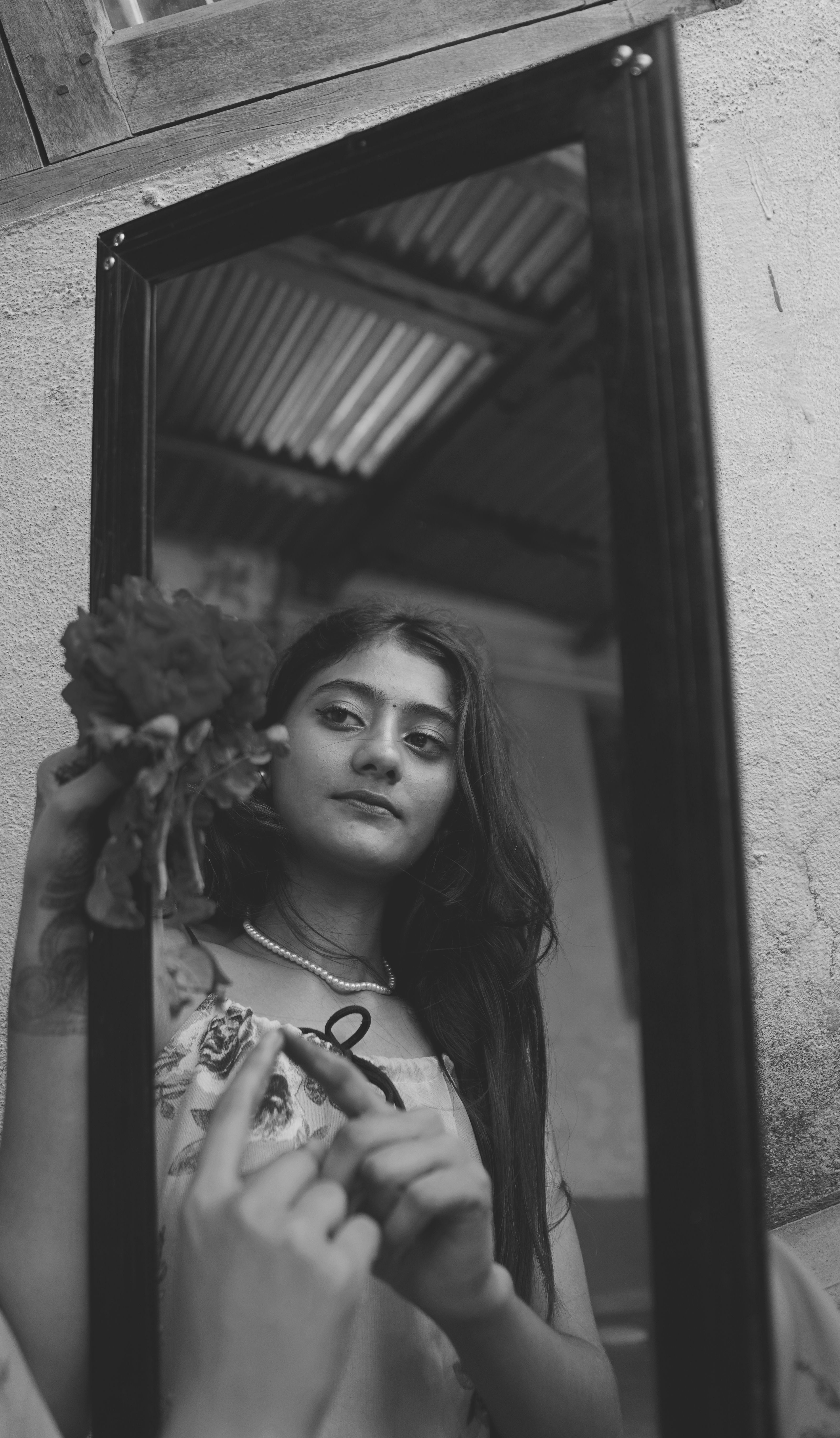 Girl Black And White Mirror Selfie