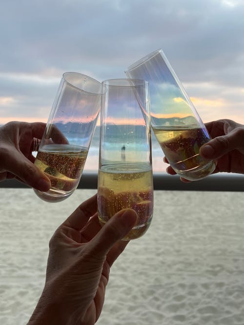 Free stock photo of beach, celebrating, champagne glasses