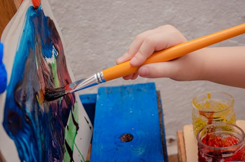 A Close-Up Shot of a Person Painting an Abstract Art