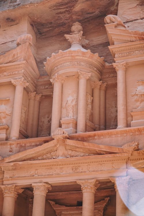 Free Close-up of Al-Khazneh's intricate architecture in Petra, Jordan. Stock Photo