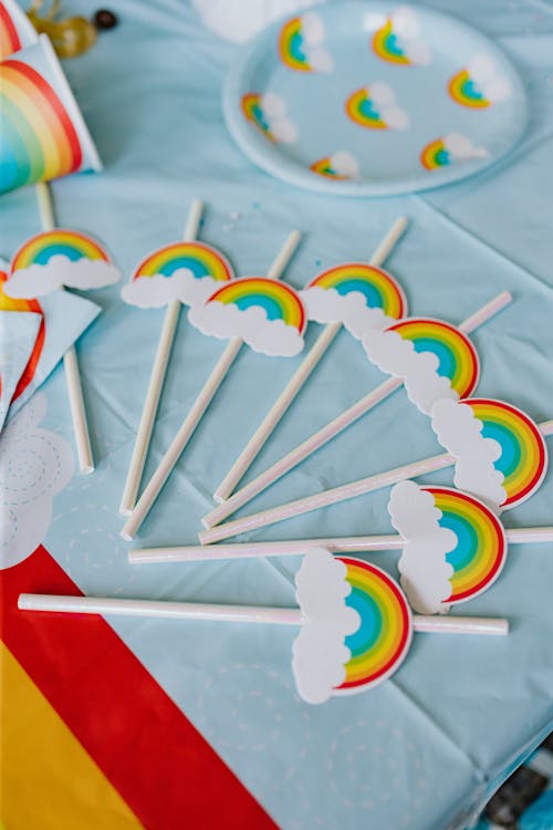 Close up of Straws with Rainbows 