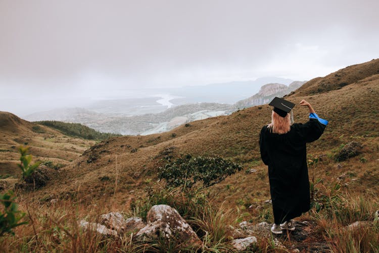 Student Woman Looking At Mountains