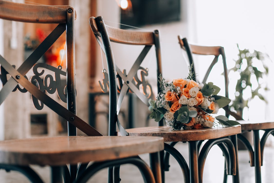 Bouquet of Roses on Wooden Chair