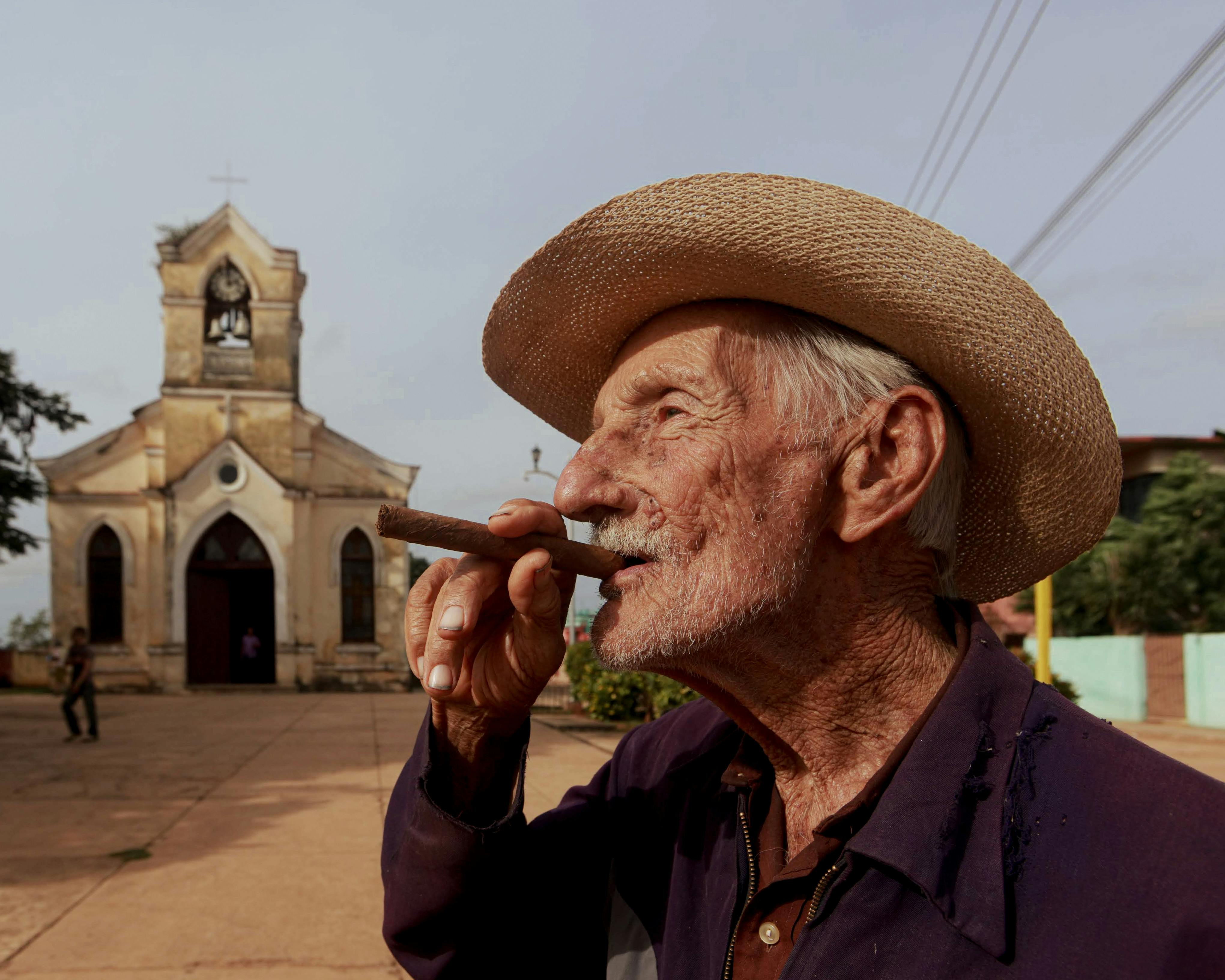 Man Big Round Hat Kayak Smoking Stock Photo 1468722452