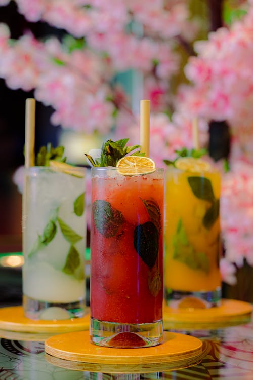 A Mojito Drinks on a Wooden Coasters