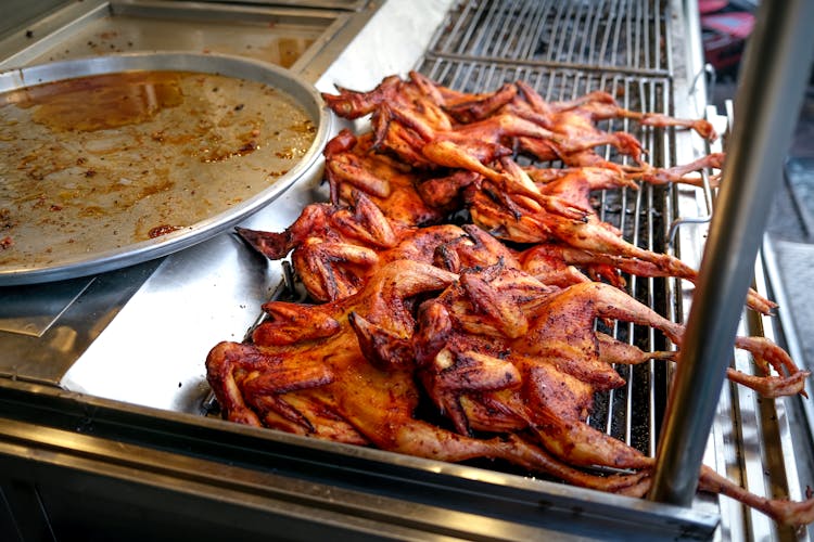 Roasted Chicken On A Large Grill 