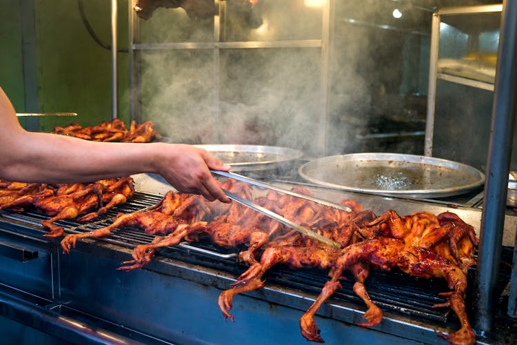 Roasted Chicken On A Street Food Market 