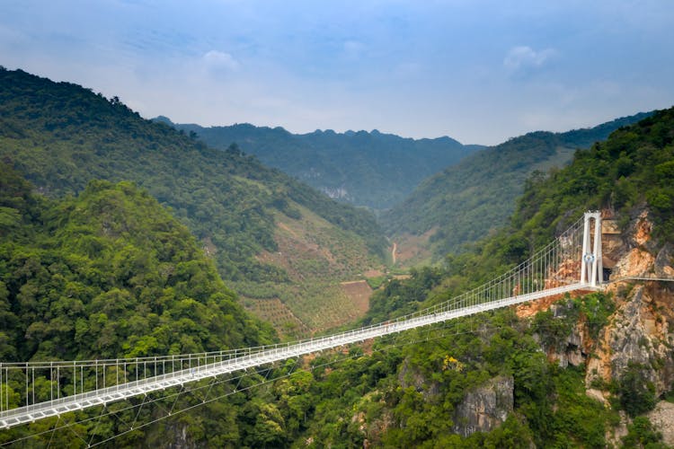 Suspension Bridge In Green Mountains Landscape