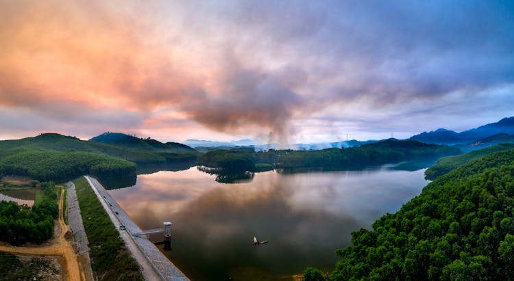 Aerial View Of Lake And Dam