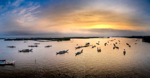 Boats on Water During Sunset