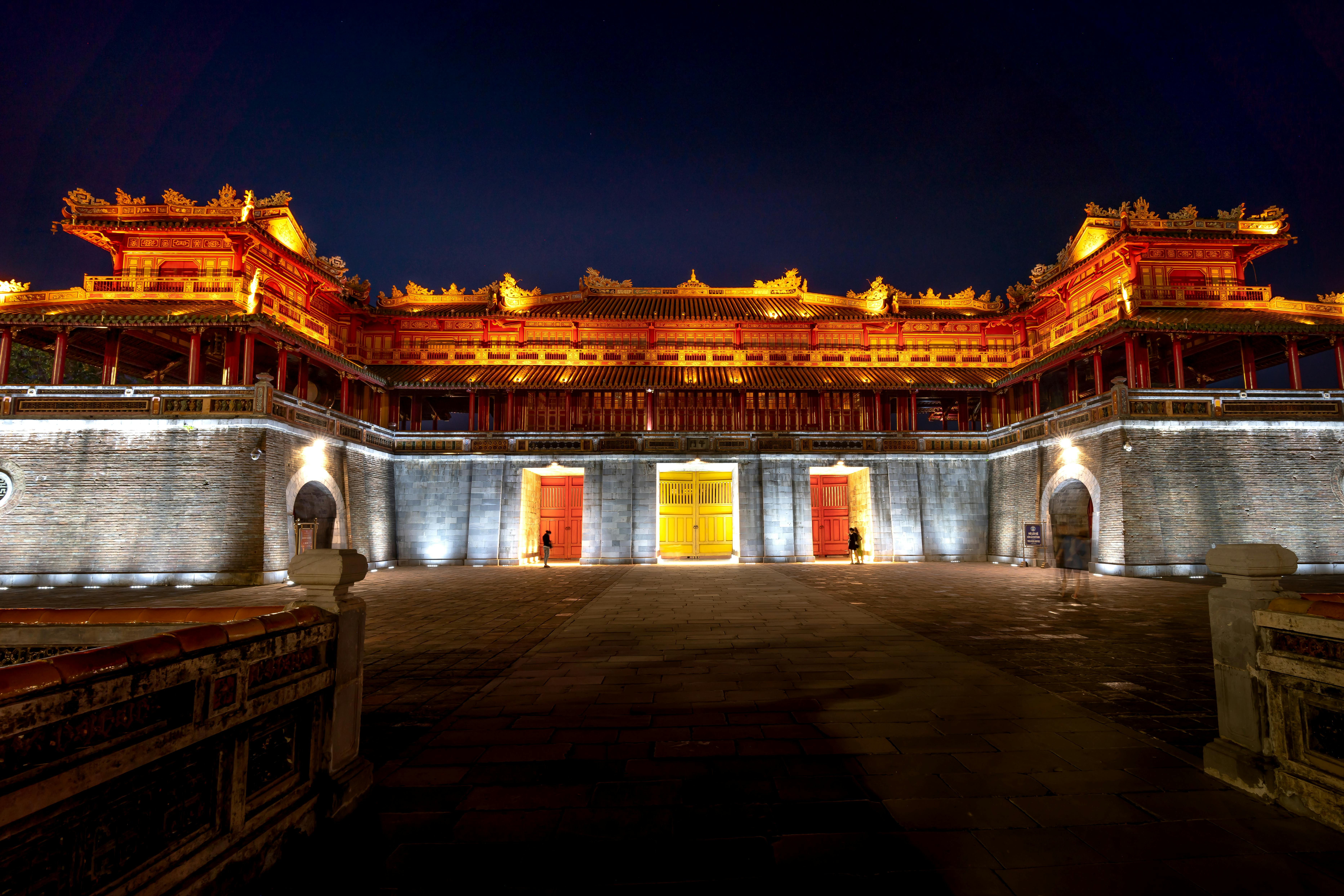 Free Entrance to the Imperial City of Hue, in Vietnam during Night Time Stock Photo