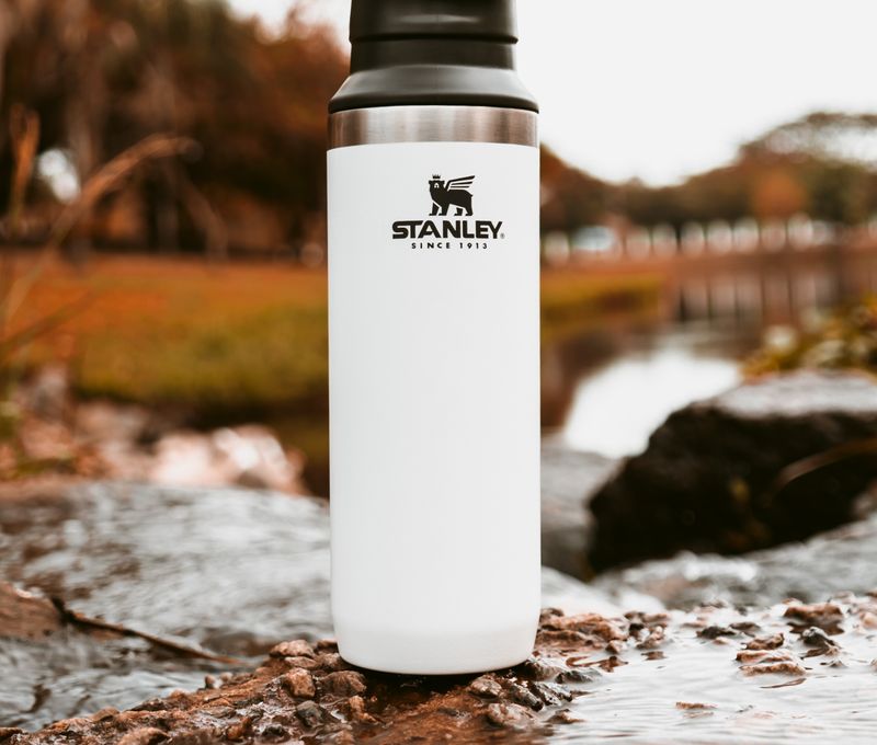 Stanley insulated tumbler on a table