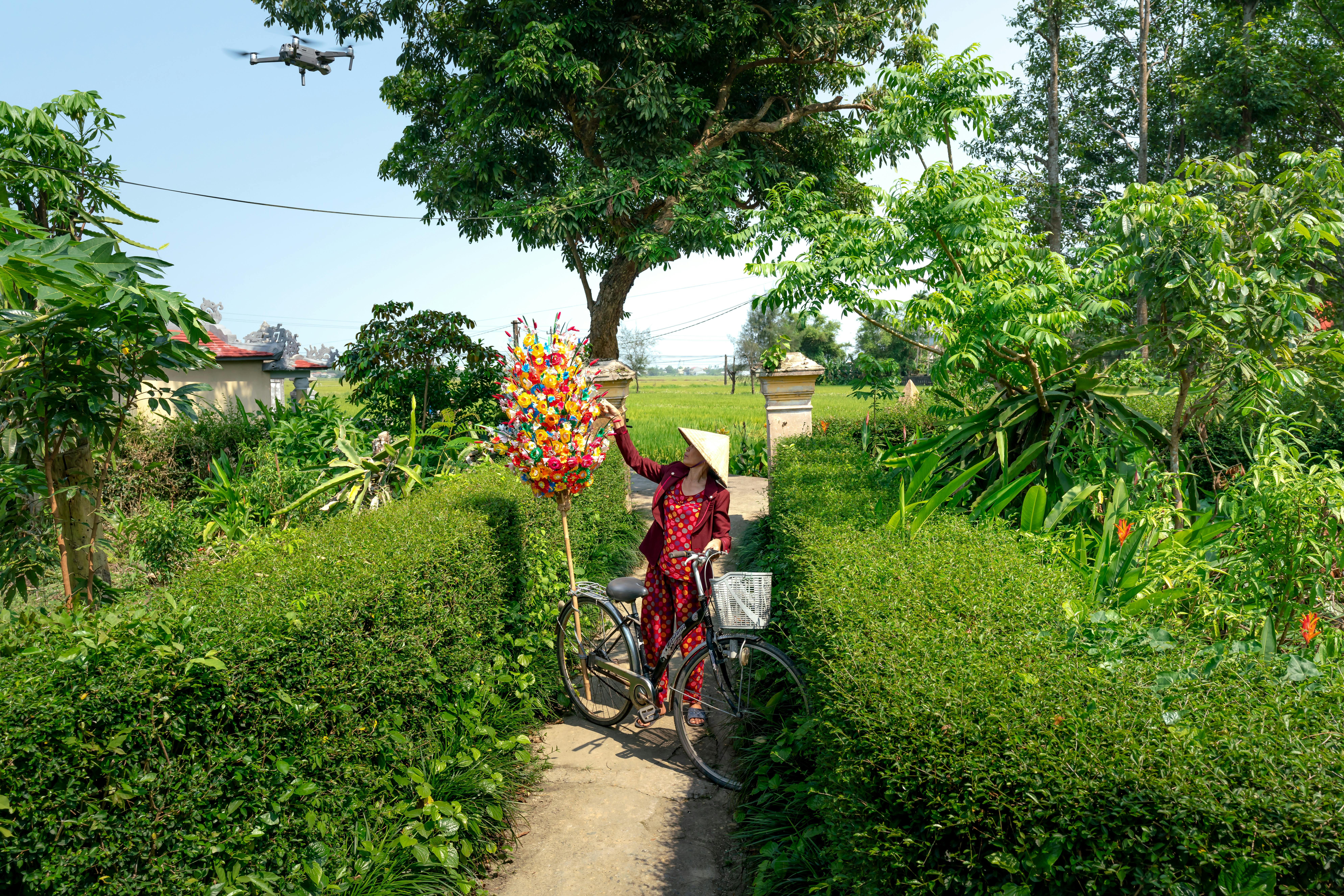 Woman with a Bicycle in a Garden · Free Stock Photo
