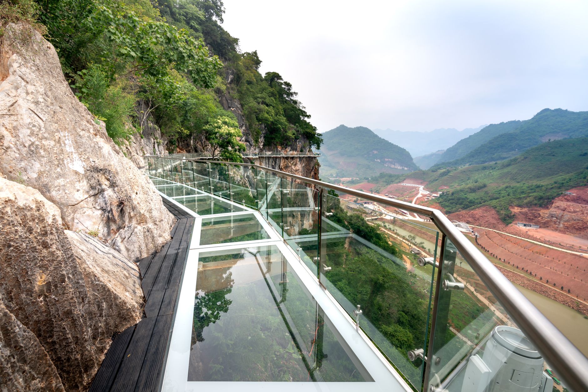 Stunning view from a famous glass bridge in Vietnam, offering a spectacular outdoor experience.