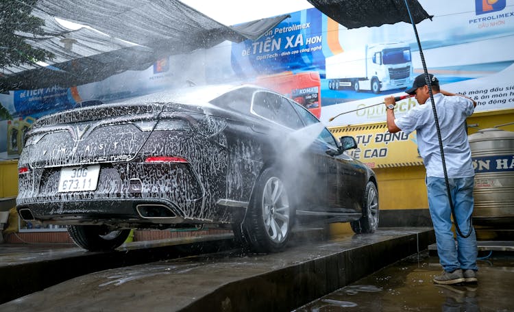 A Man Doing Car Wash