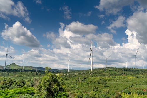Scenic View of Windmills in the Mountains