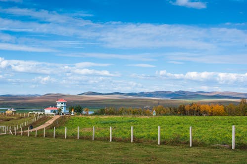 Scenic View of a Farm House on Grassland