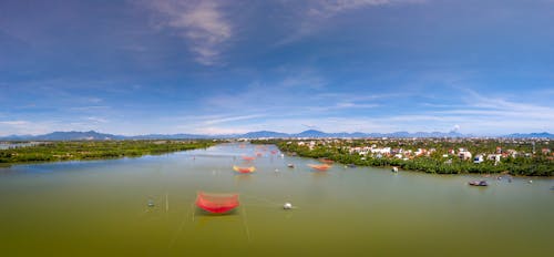 Aerial View of Nets in the River