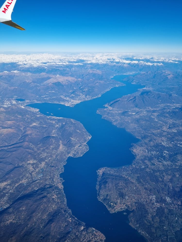 Aerial View Of Lake And Mountains