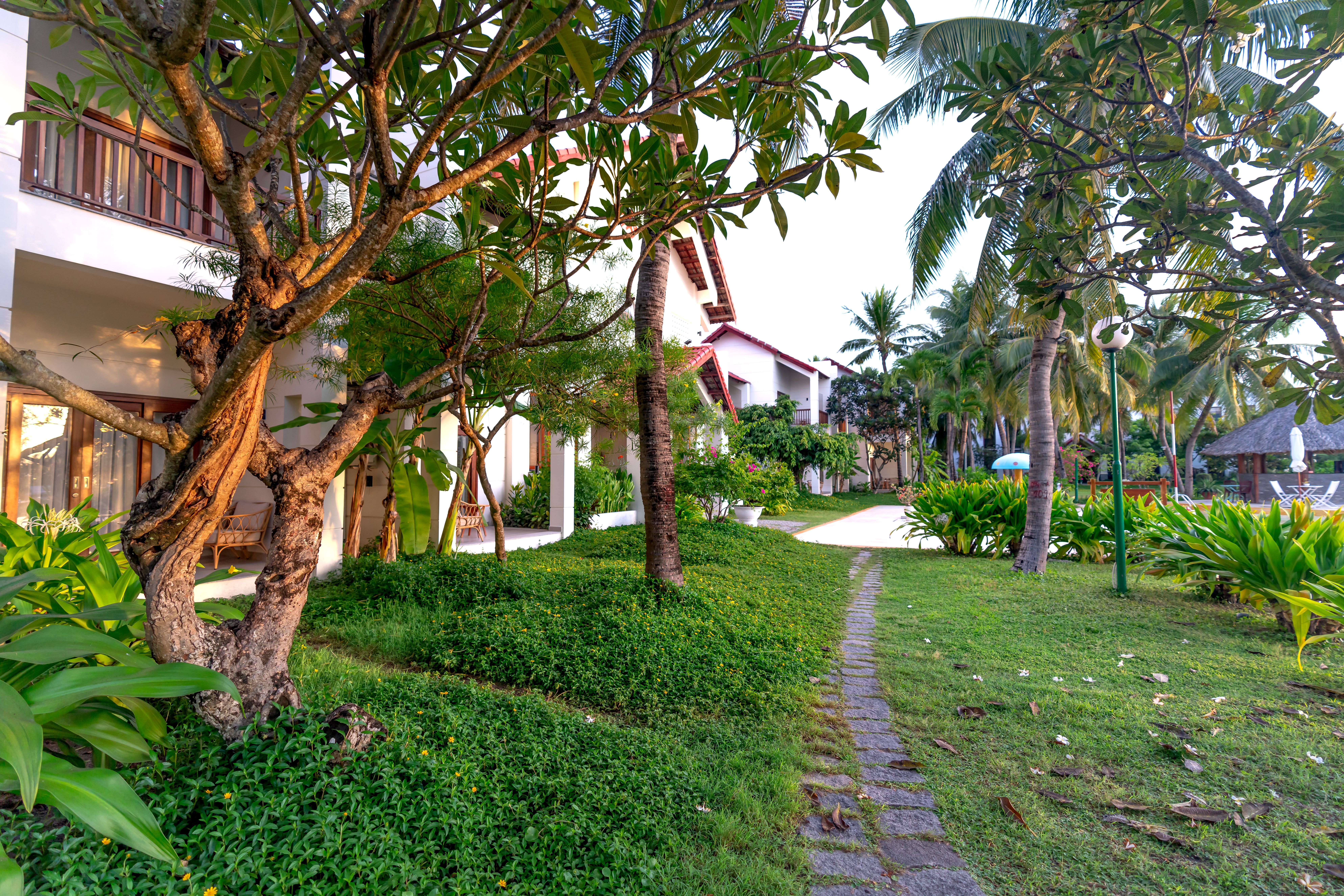 Garden area of a luxury boutique hotel in Europe
