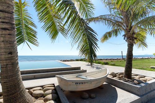 Swimming Pool under Palm Trees on the Shore 