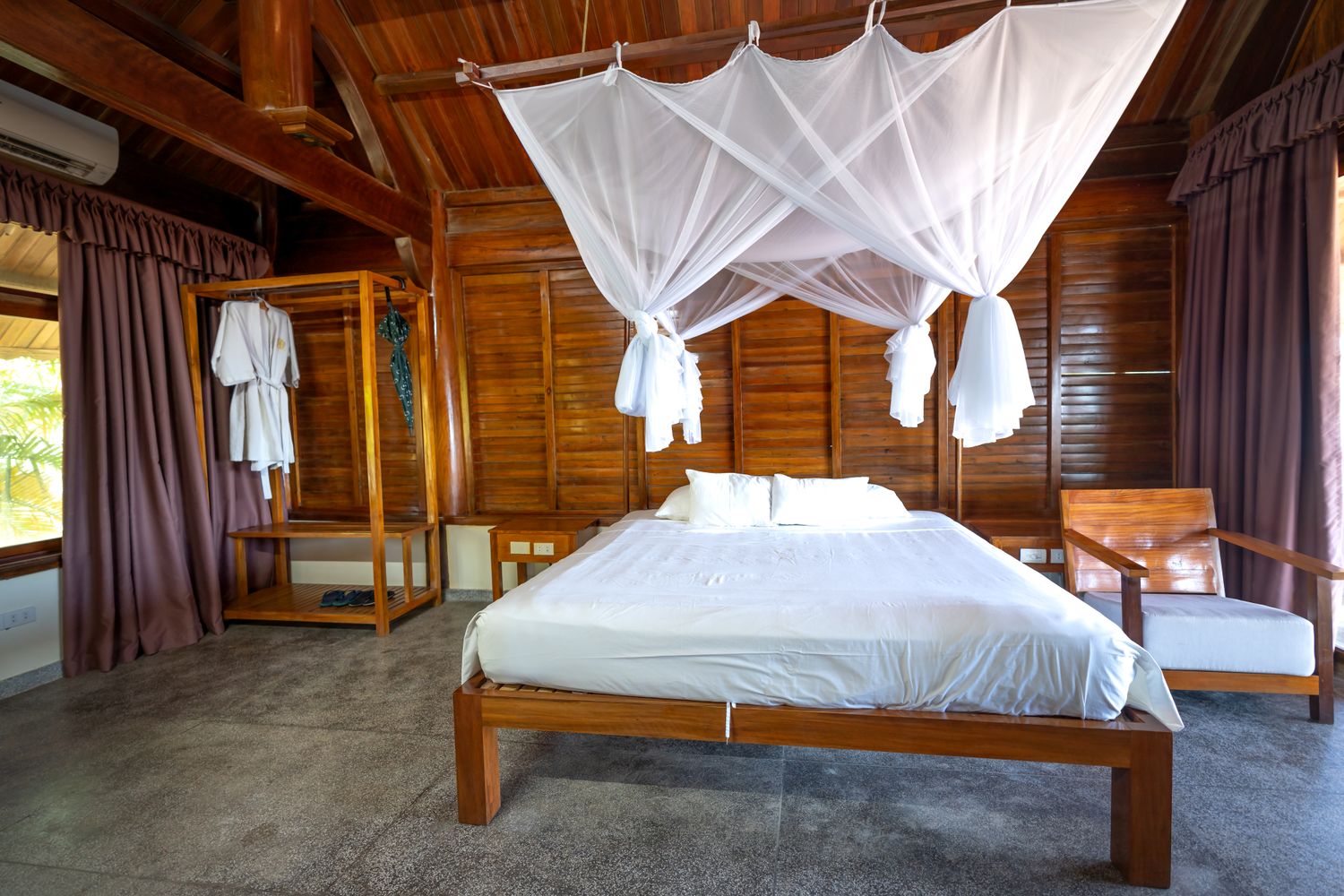 Warm bedroom interior with curtains