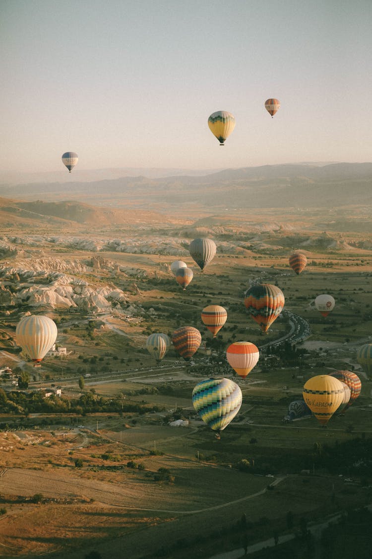 Aerial View Of Hot Air Balloons Over Cappadocia 