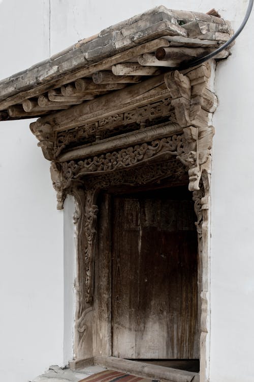 Carved Architectural Details over the Entrance to an Ancient Temple 