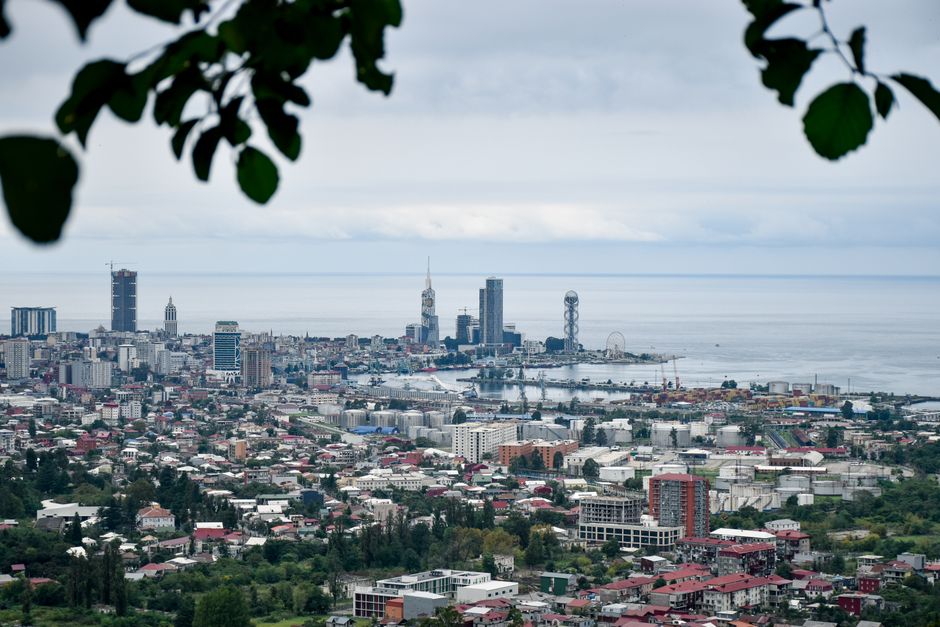 Sunny beach scene on the Black Sea coast in Batumi, Georgia