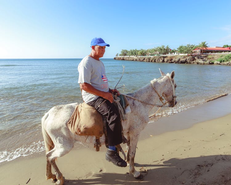 Man Riding Horse On Beach